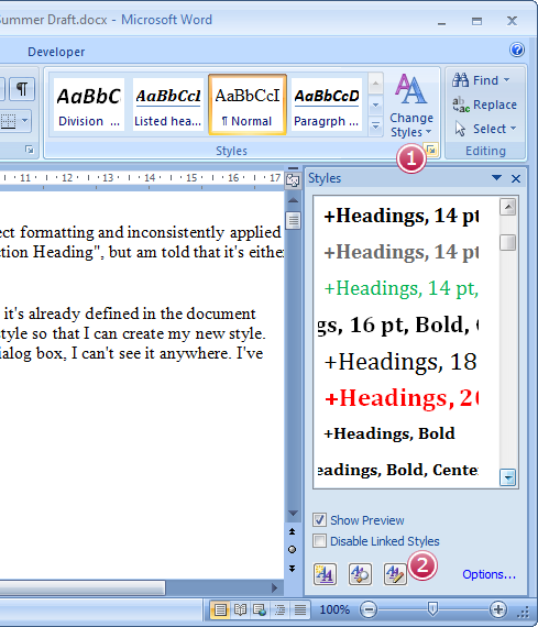 how to set up heading styles in word 2007